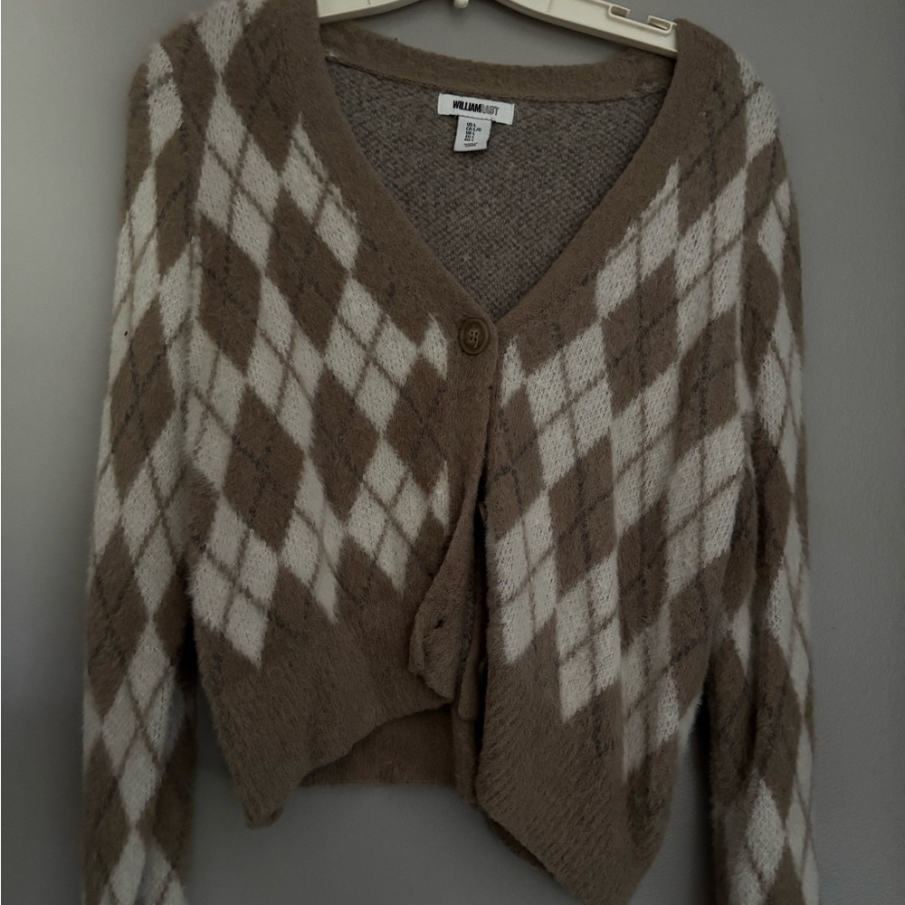 William Rast Tan and Cream Argyle Cardigan